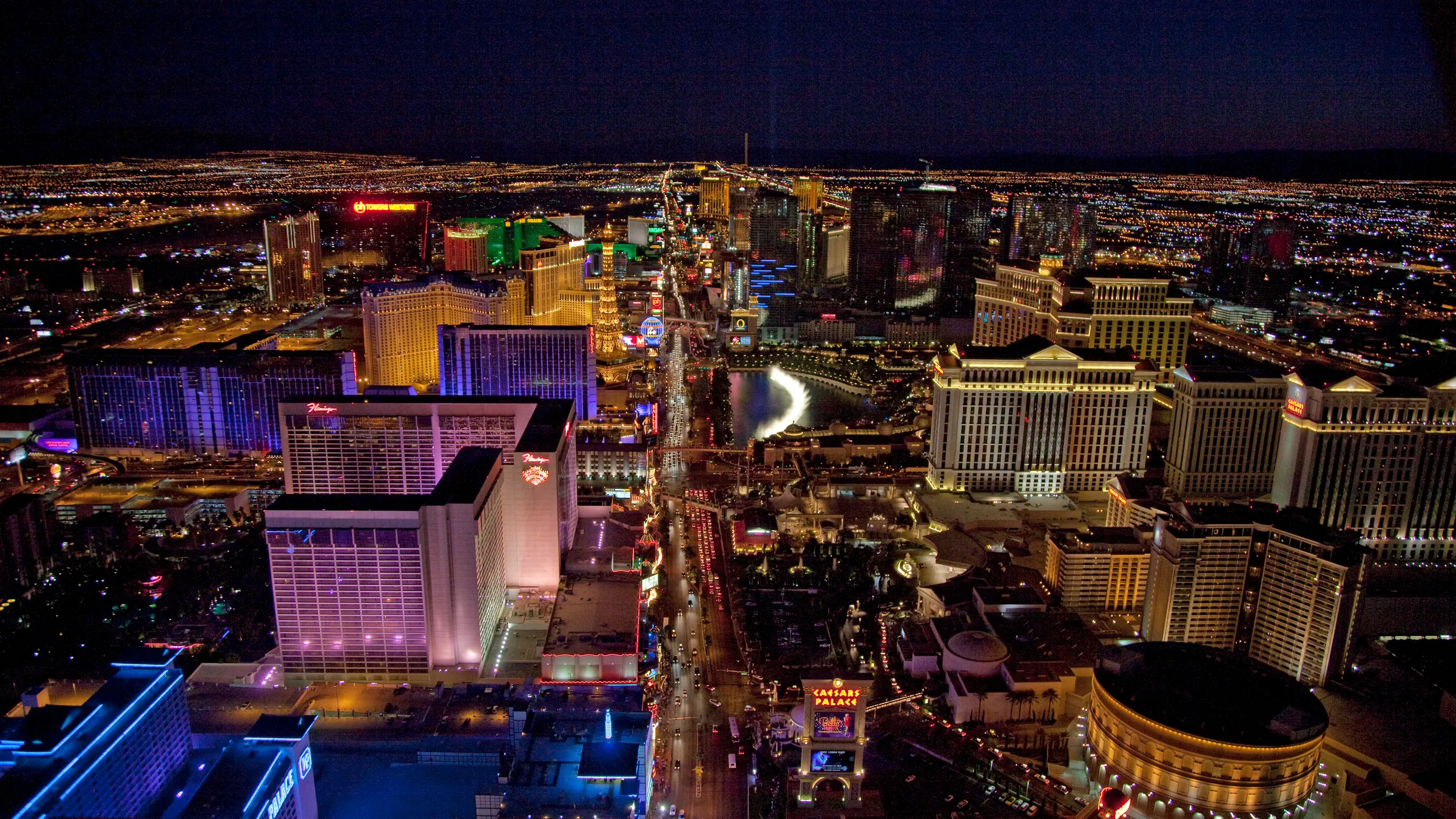 Night aerial view of Las Vegas and its surrounding valley
