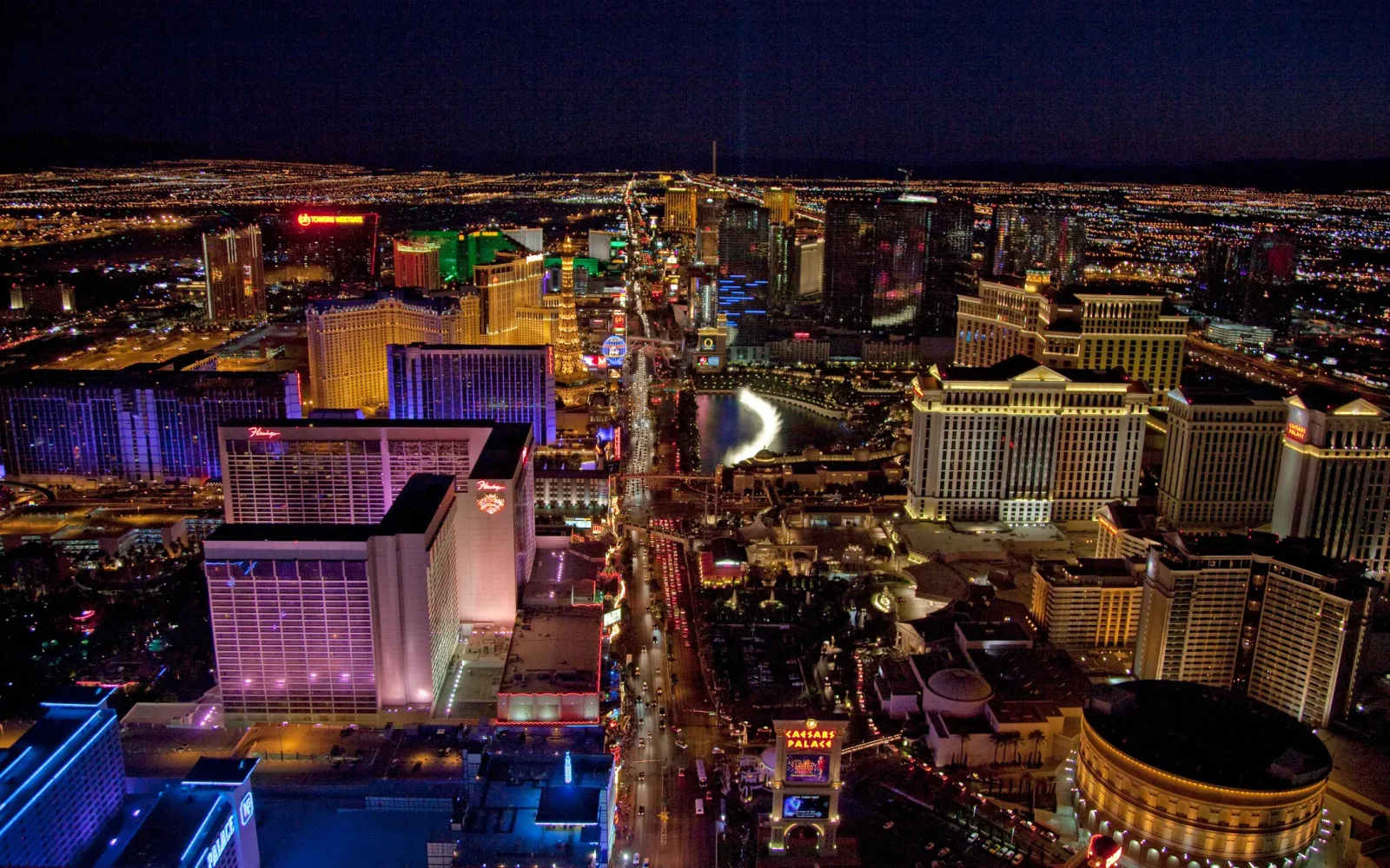 Night aerial view of Las Vegas and the surrounding valley